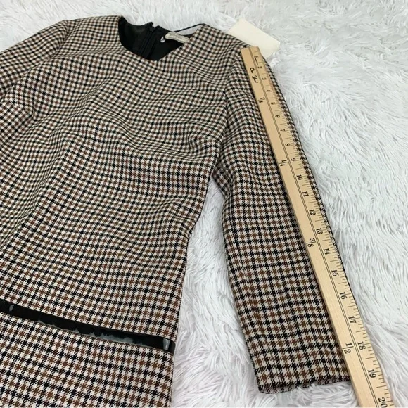 NWT Bouchra Jarra Paris 3/4 sleeve 100% wool houndstooth shift dress crew neck